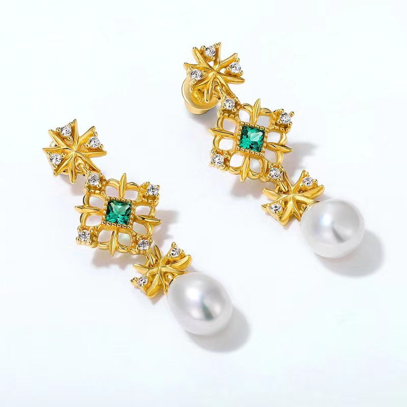 Genuine Freshwater Baroque Pearl Snowflake Earrings