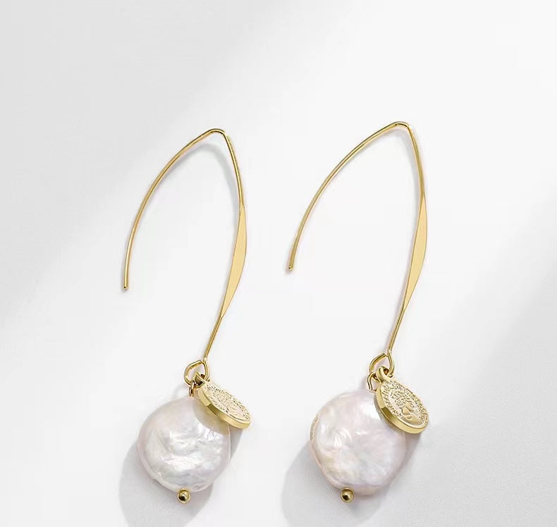 Genuine Baroque Pearl Coin Earrings