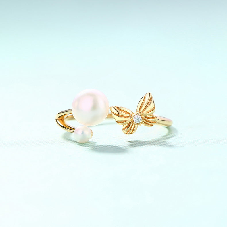 Genuine Natural Freshwater Pearl Butterflies Flying Ring