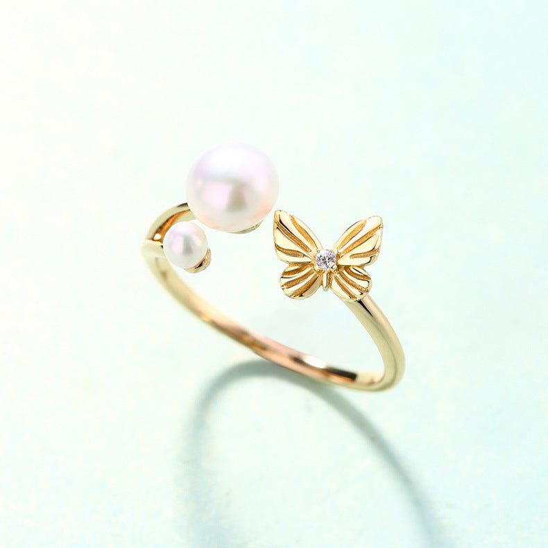 Genuine Natural Freshwater Pearl Butterflies Flying Ring
