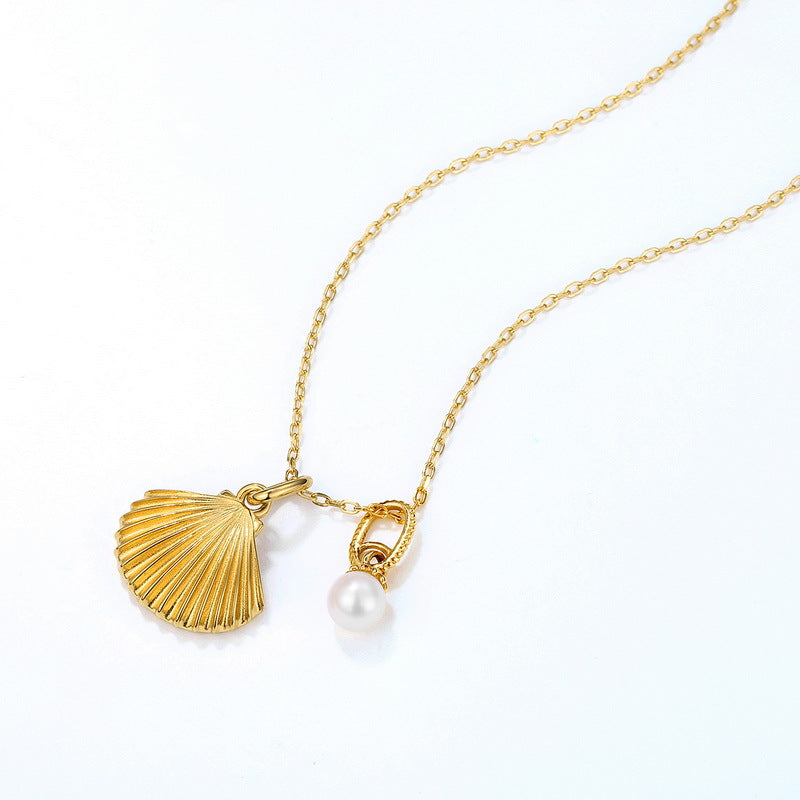 Genuine Natural Freshwater Pearl Gold Shell Necklace