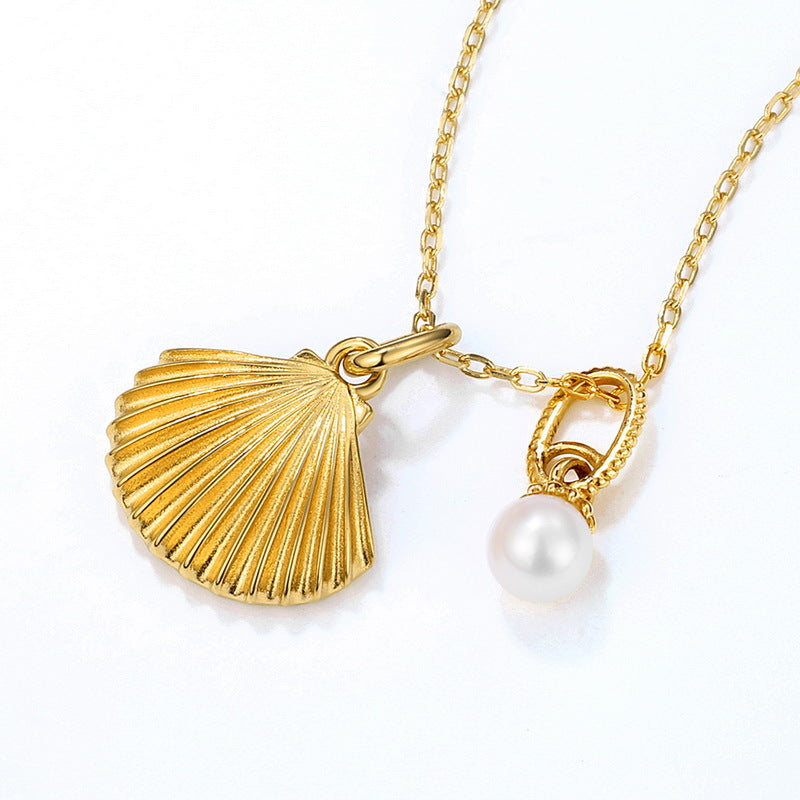 Genuine Natural Freshwater Pearl Gold Shell Necklace