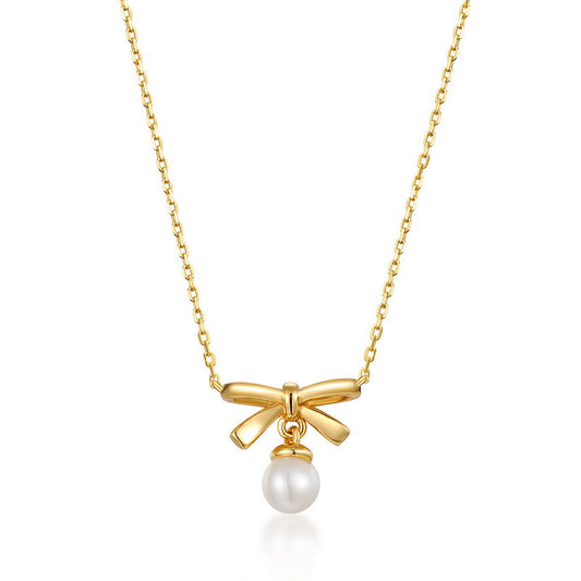 Genuine Natural Freshwater Pearl Lovely Bow Necklace