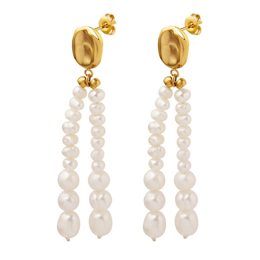 Genuine Freshwater Pearl Titanium Steel Morning Dew Earrings