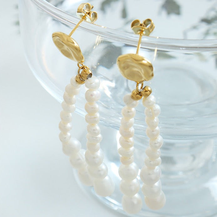 Genuine Freshwater Pearl Titanium Steel Morning Dew Earrings