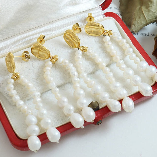 Genuine Freshwater Pearl Titanium Steel Morning Dew Earrings
