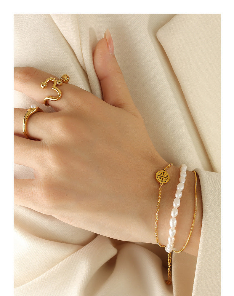 Genuine Freshwater Pearl Titanium Steel Lucky Dew Bracelet