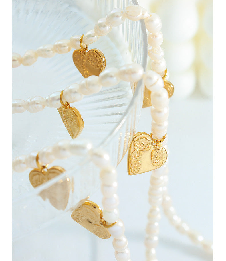 Genuine Freshwater Pearl Titanium Steel Love Coin Necklace