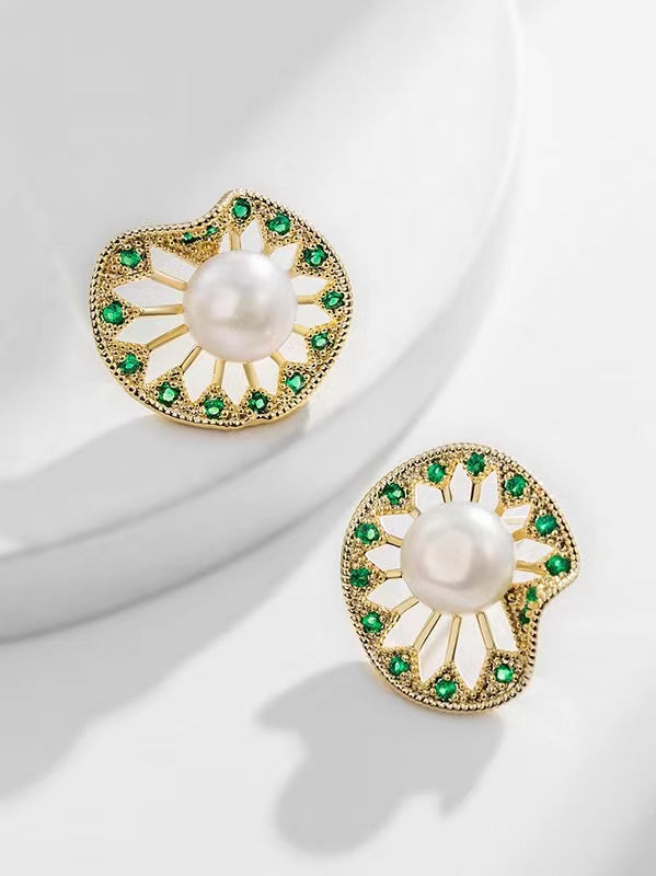 Genuine Freshwater Pearl Lotus Leaf Earrings