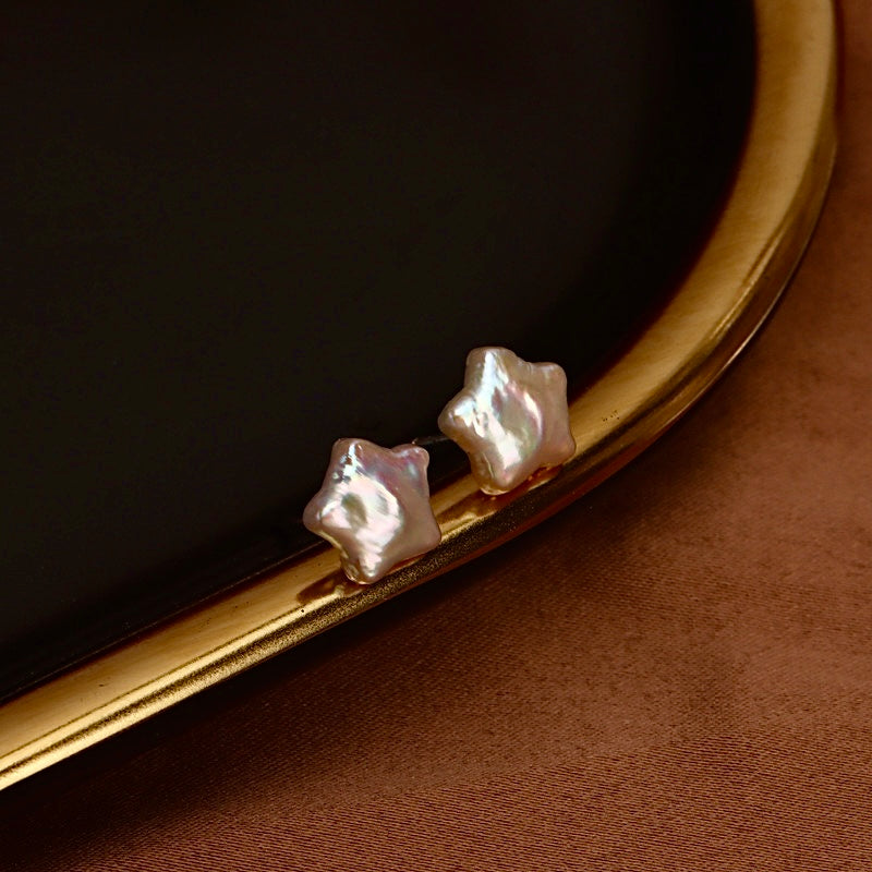 Genuine Freshwater Baroque Pearl Cute Star Earrings