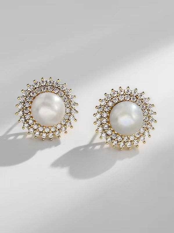 Genuine Freshwater Pearls Sunflower Earrings
