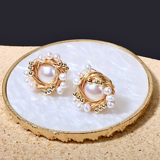 Genuine Freshwater Baroque Pearl The Bird's Nest Earrings