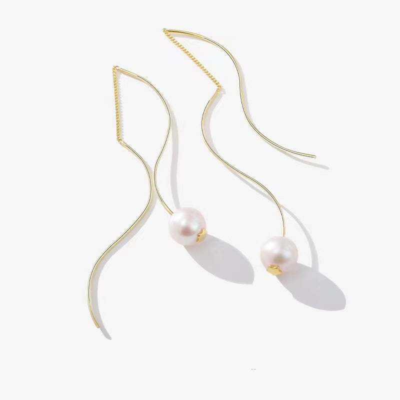 Genuine Freshwater Pearl Solid S925 Silver Streamline Earrings