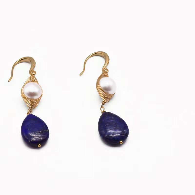 Genuine Freshwater Baroque Pearl & Lapis Lazuli Eye Earrings (Limited Edition)