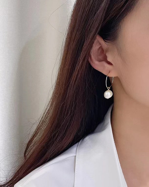 Genuine Baroque Pearl Solid S925 Silver Sun Halo Earrings