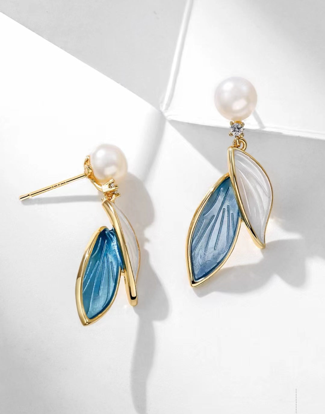 Genuine Freshwater Pearl Leaf Earrings