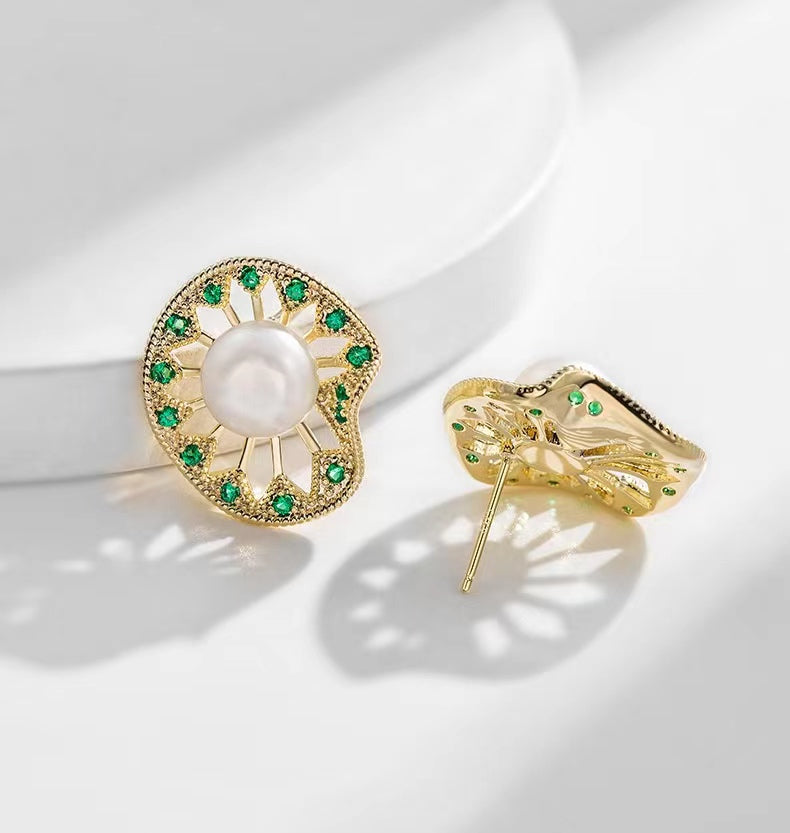 Genuine Freshwater Pearl Lotus Leaf Earrings