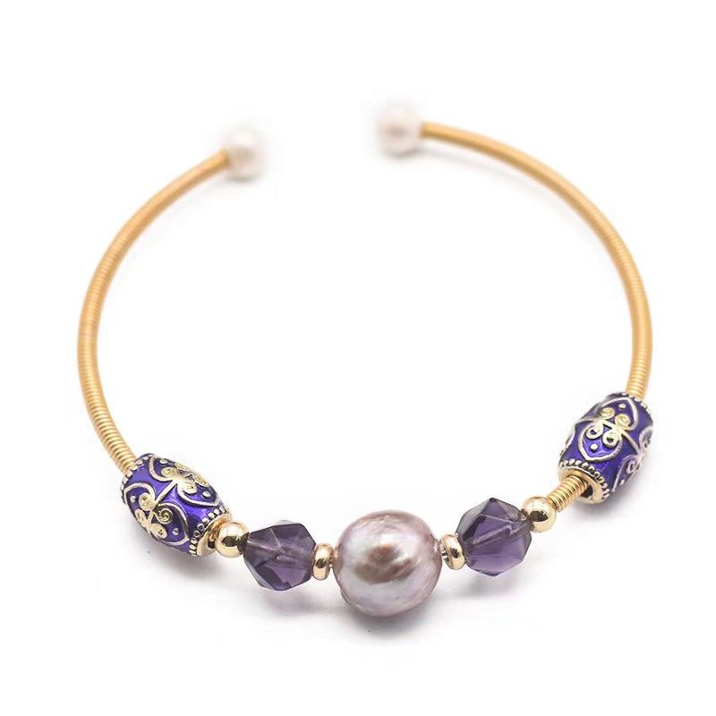 Genuine Freshwater Purple Baroque Pearl & Amethyst Bracelet (Limited Edition)