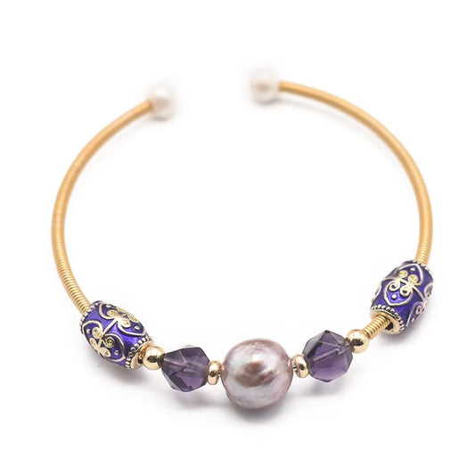 Genuine Freshwater Purple Baroque Pearl & Amethyst Bracelet (Limited Edition)