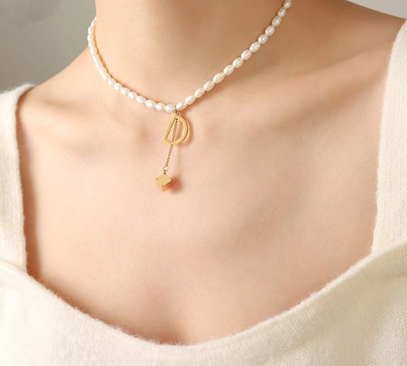 Genuine Freshwater Pearl Titanium Steel D Necklace