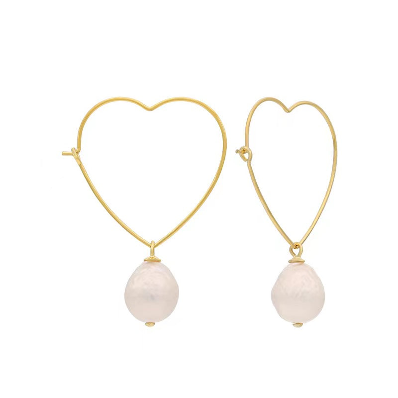 Genuine Baroque Pearl Solid S925 Silver Heart Earrings