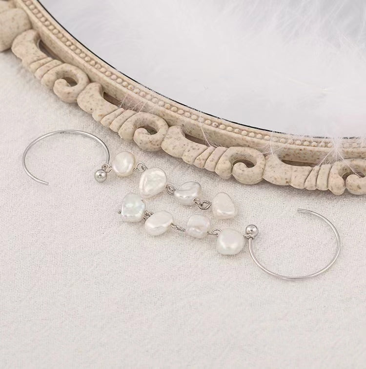Genuine Baroque Pearl Solid S925 Silver Dew Earrings