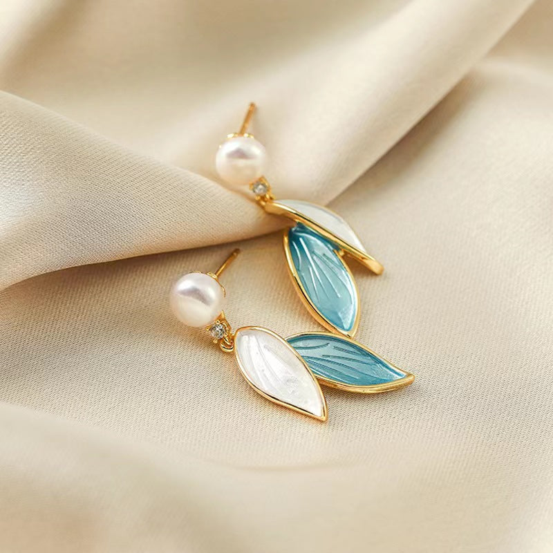 Genuine Freshwater Pearl Leaf Earrings