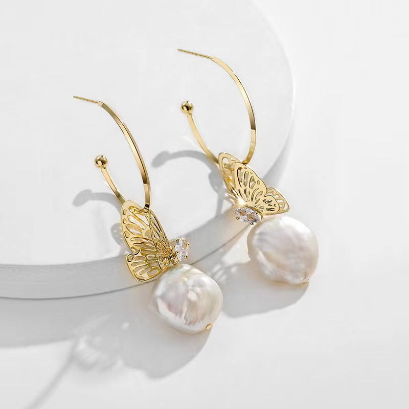 Genuine Baroque Pearl Butterfly Earrings