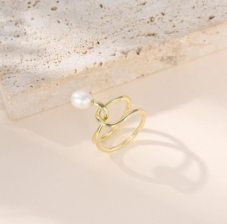 Genuine Freshwater Pearl Solid S925 Silver Fate Knot Ring