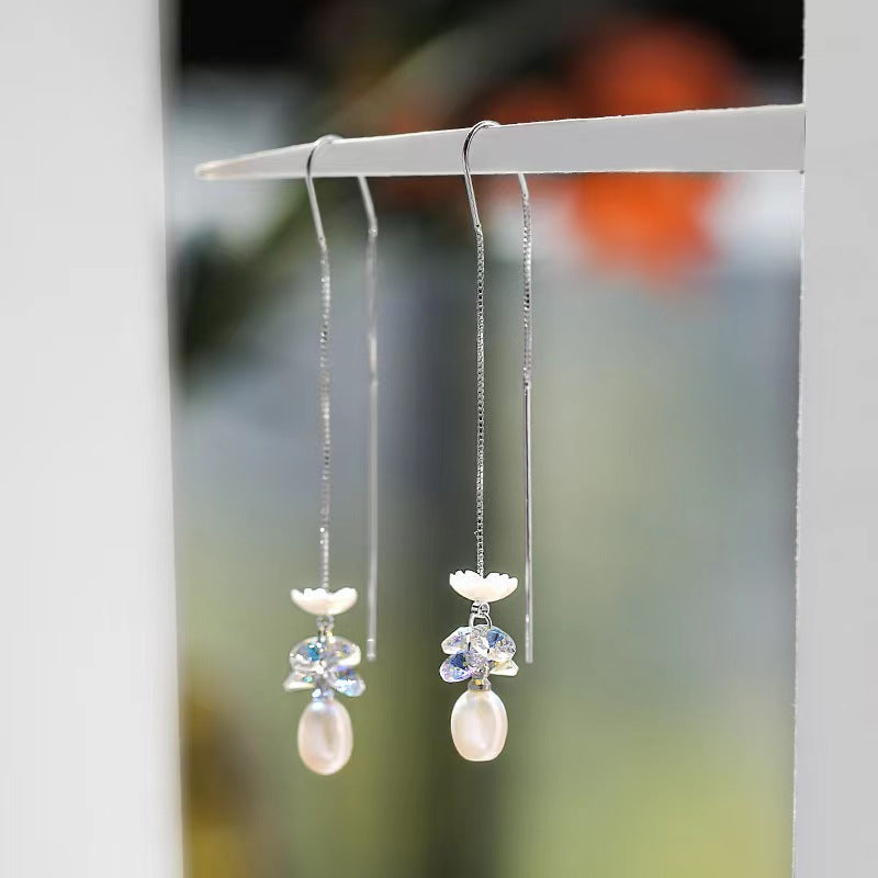 Genuine Freshwater Pearl Blue Flower Earrings