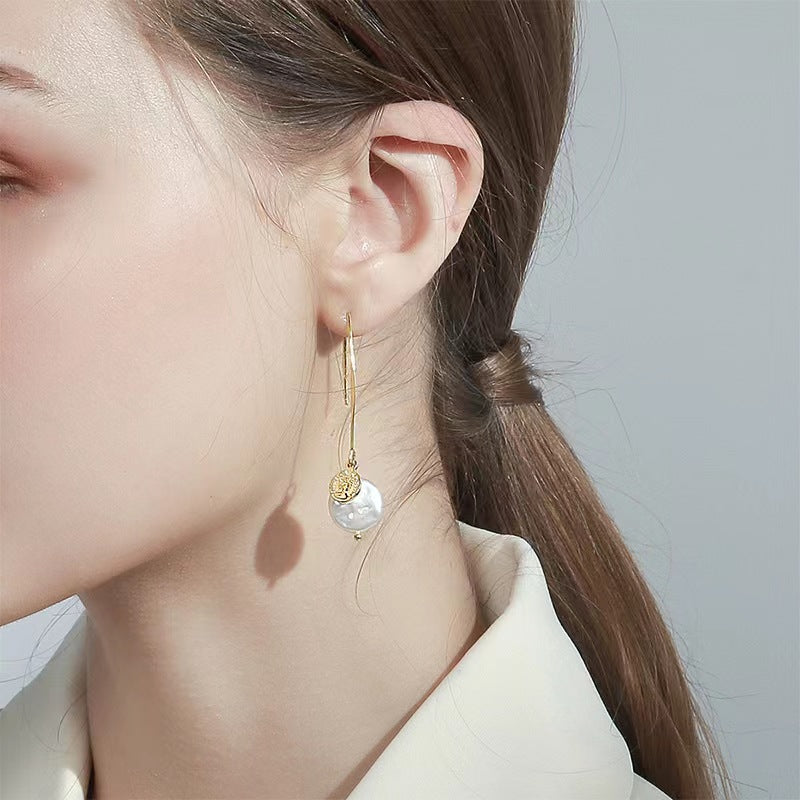 Genuine Baroque Pearl Coin Earrings