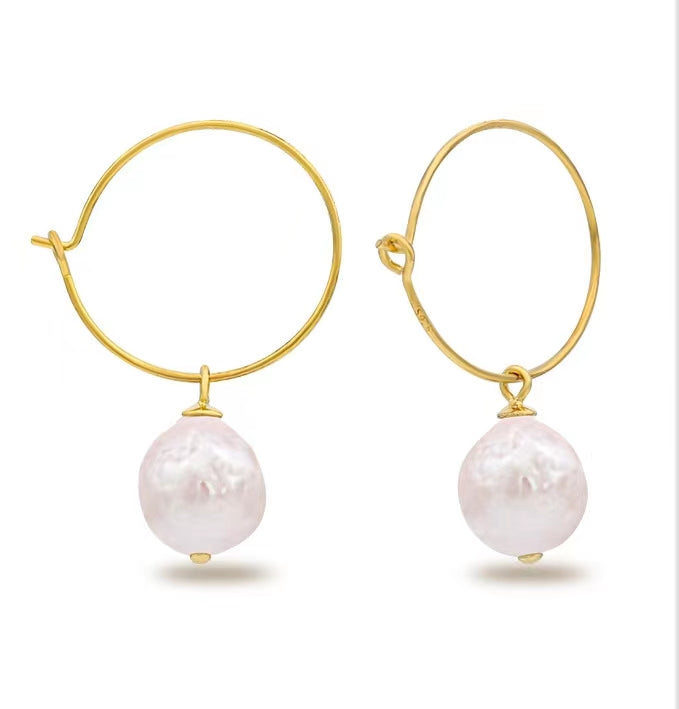 Genuine Baroque Pearl Solid S925 Silver Sun Halo Earrings