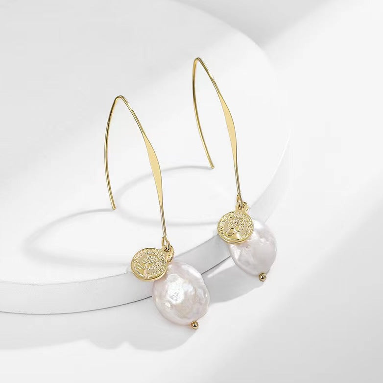 Genuine Baroque Pearl Coin Earrings