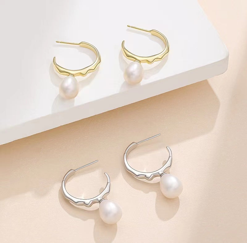 Genuine Baroque Pearl Solid S925 Silver Bird Bone Earrings