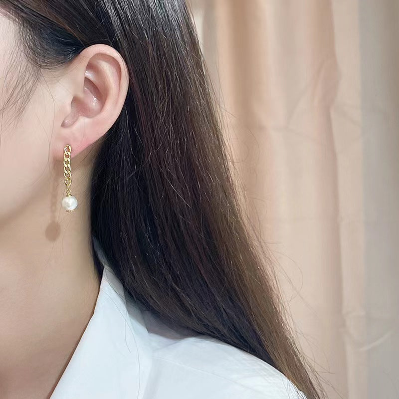 Genuine Baroque Pearl Solid S925 Silver Chain Earrings