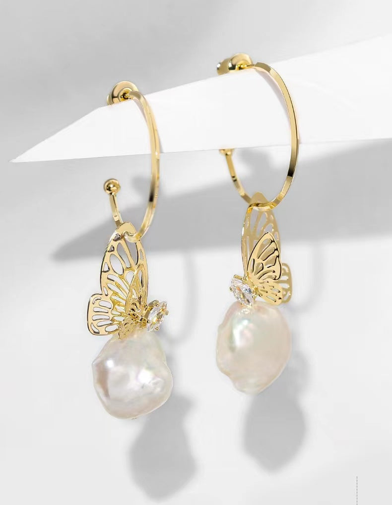 Genuine Baroque Pearl Butterfly Earrings