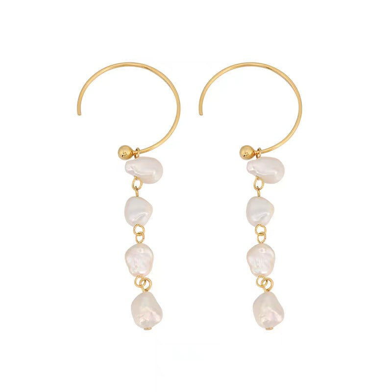 Genuine Baroque Pearl Solid S925 Silver Dew Earrings