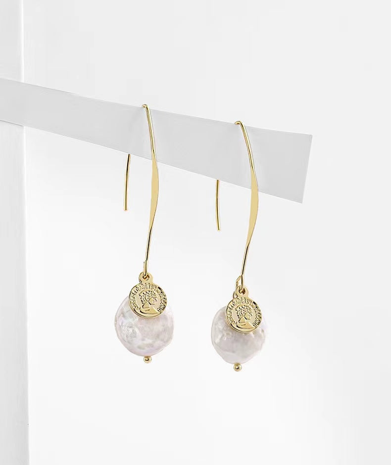 Genuine Baroque Pearl Coin Earrings