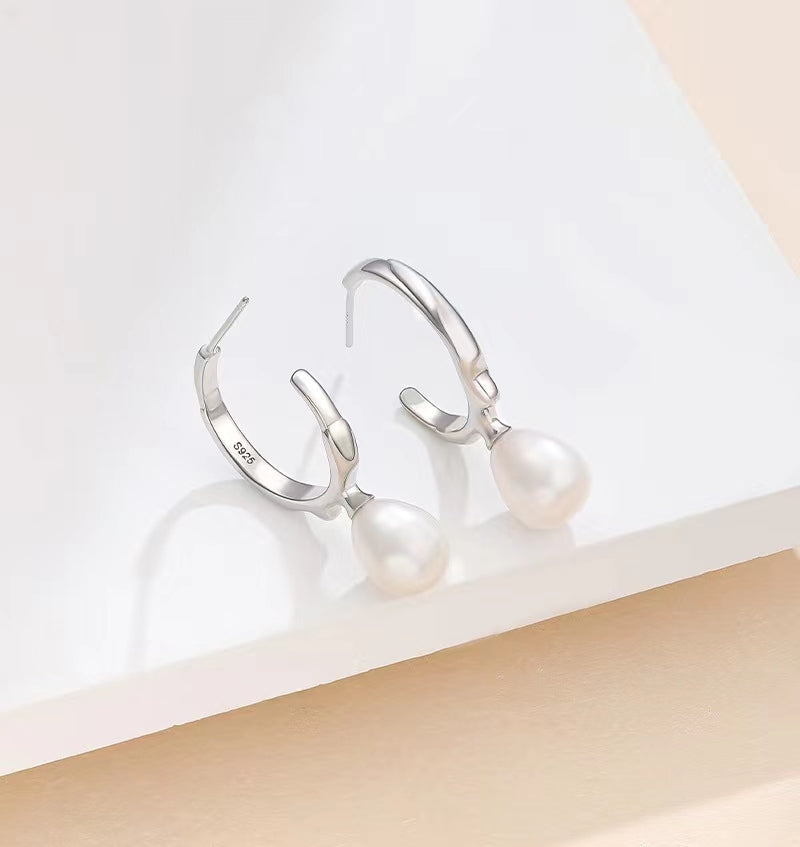 Genuine Baroque Pearl Solid S925 Silver Bird Bone Earrings