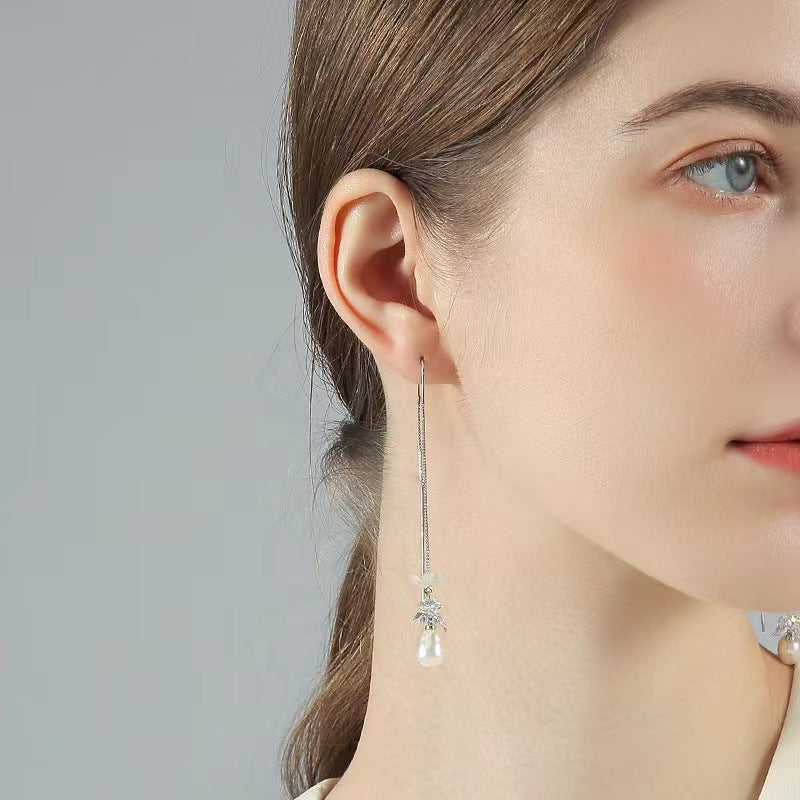 Genuine Freshwater Pearl Blue Flower Earrings