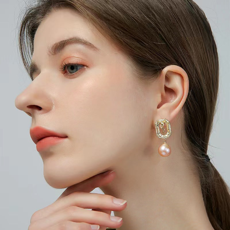 Genuine Freshwater Pearl Rose Earrings