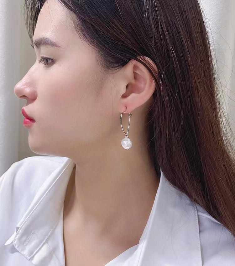 Genuine Baroque Pearl Solid S925 Silver Heart Earrings
