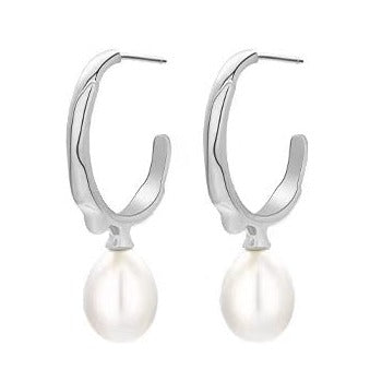 Genuine Baroque Pearl Solid S925 Silver Bird Bone Earrings