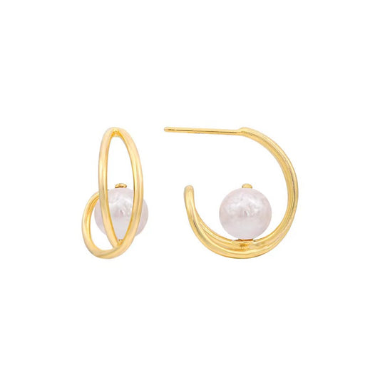 Genuine Freshwater Pearl Solid S925 Silver Cross Earrings