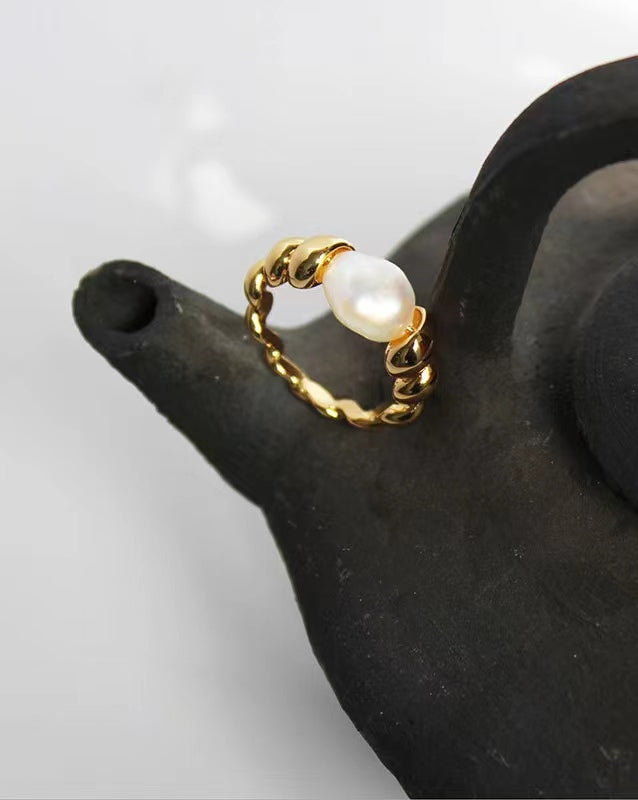 Genuine Freshwater Pearl Gold Bean Ring