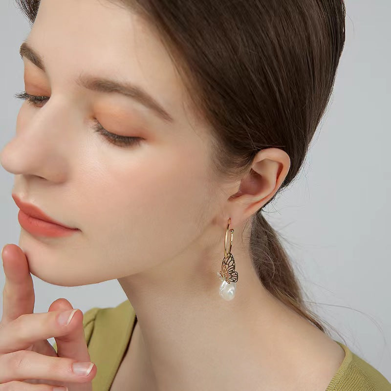Genuine Baroque Pearl Butterfly Earrings