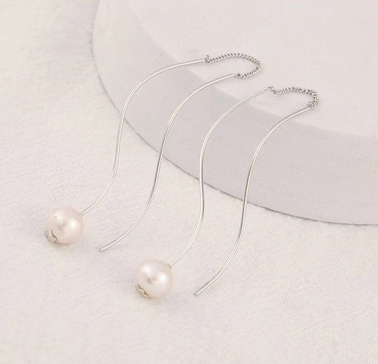 Genuine Freshwater Pearl Solid S925 Silver Streamline Earrings
