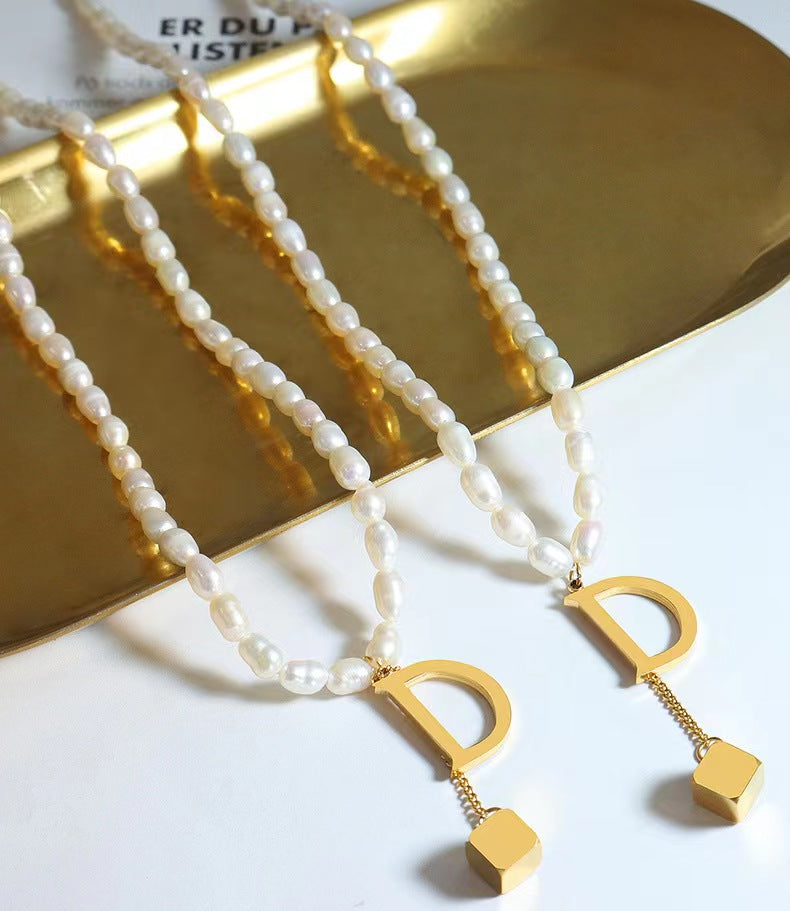 Genuine Freshwater Pearl Titanium Steel D Necklace