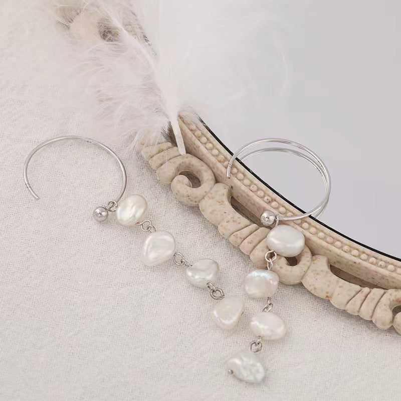 Genuine Baroque Pearl Solid S925 Silver Dew Earrings