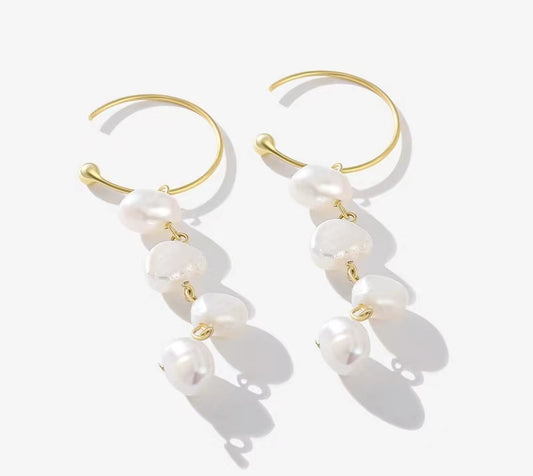 Genuine Baroque Pearl Solid S925 Silver Dew Earrings